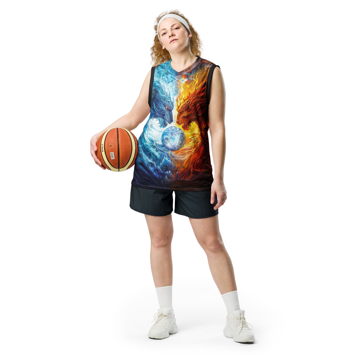 Equinox Harmony: Fire and Ice Guardians - Recycled unisex basketball jersey