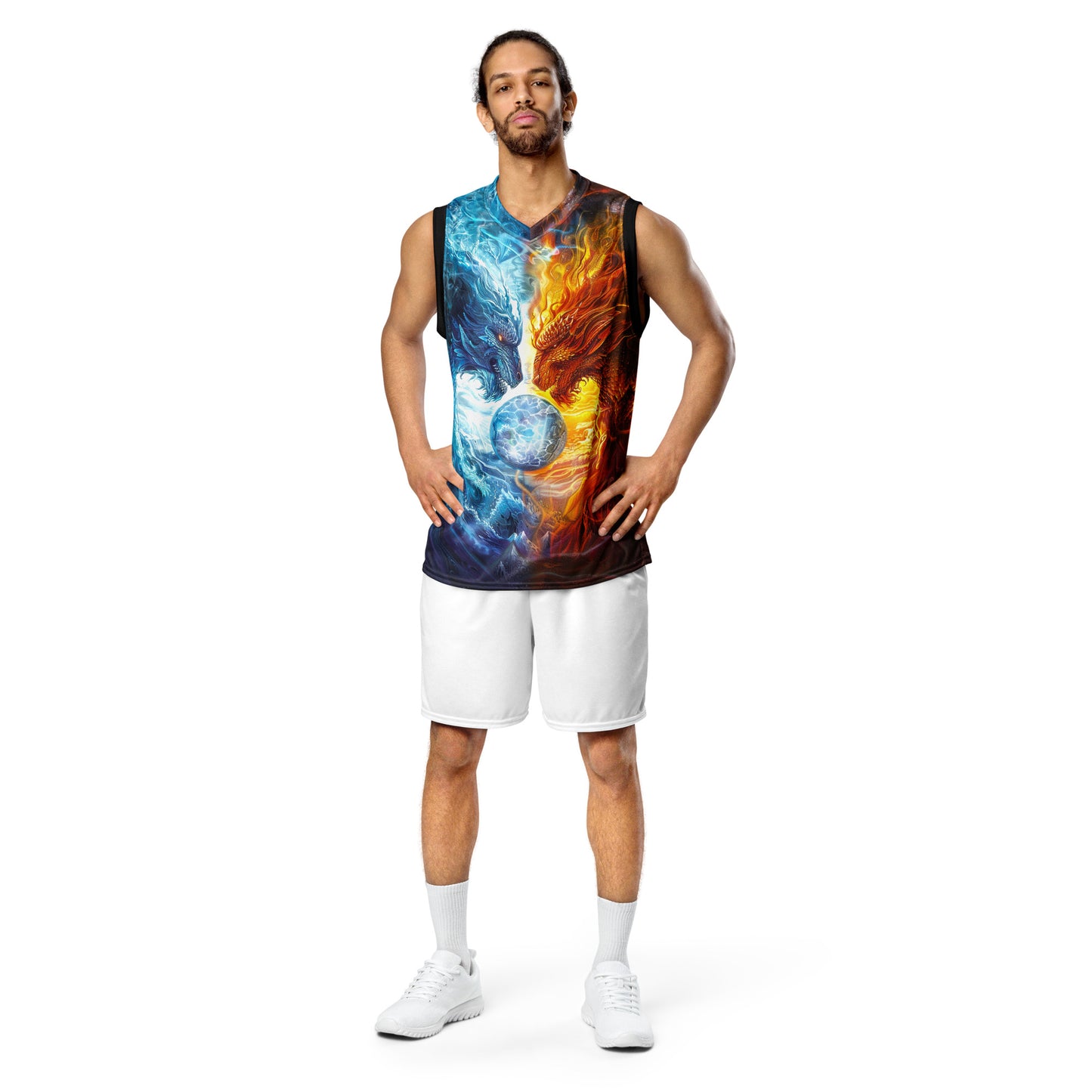 Equinox Harmony: Fire and Ice Guardians - Recycled unisex basketball jersey