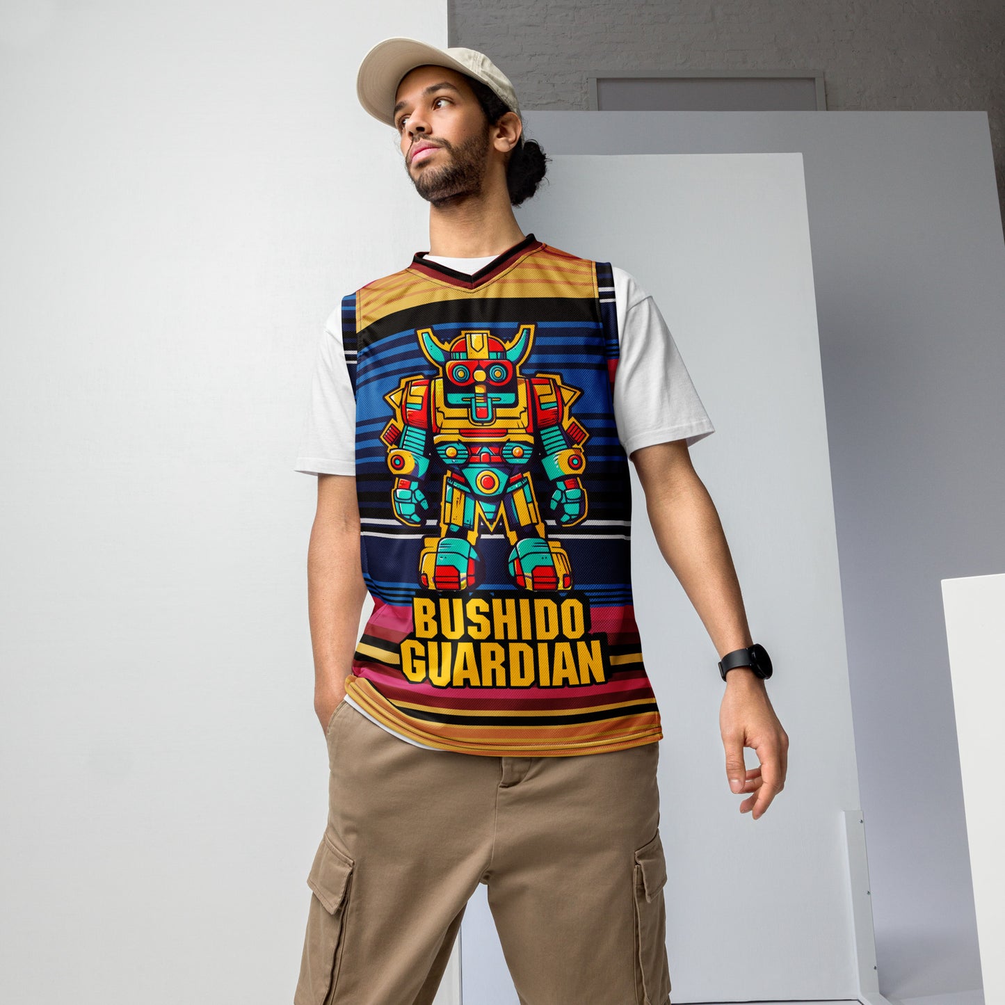 Mech Bushido Guardian - Recycled unisex basketball jersey - Neopolitan