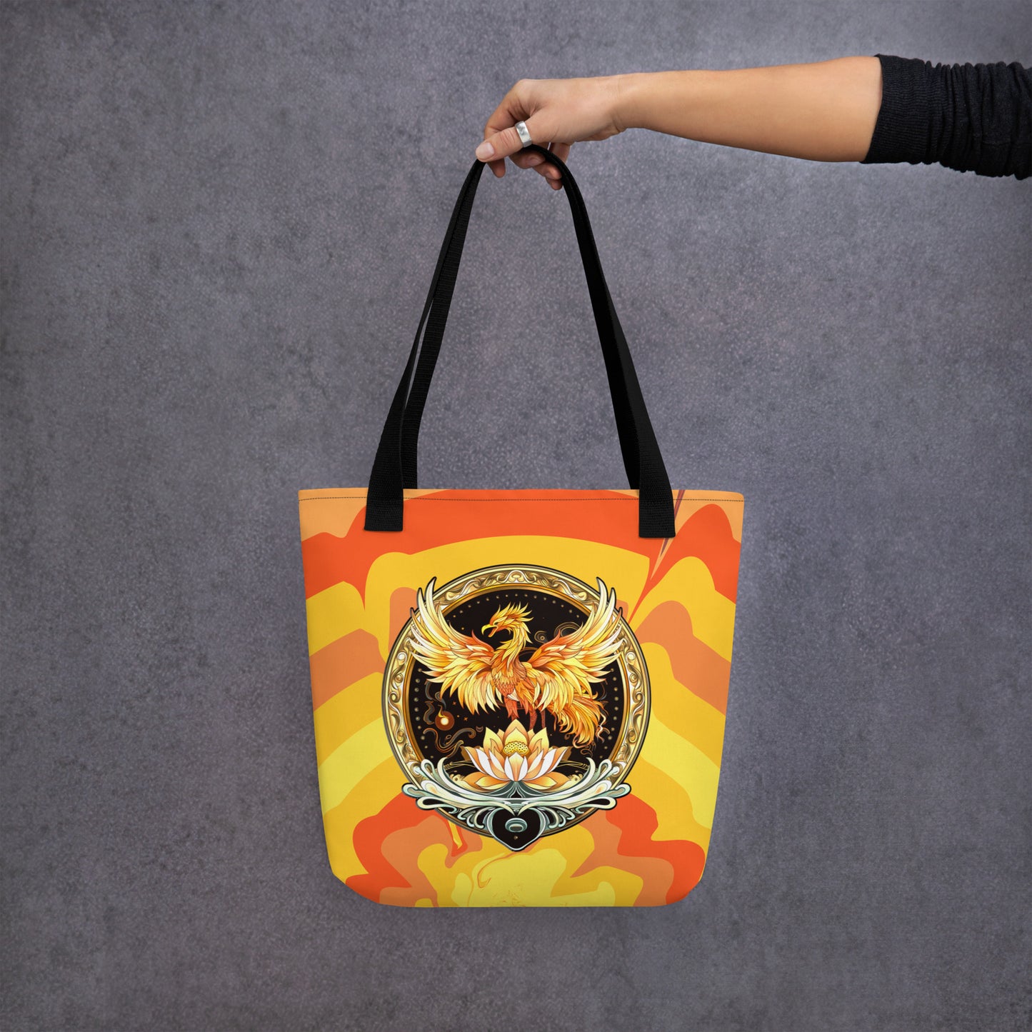 Elemental Harmony: Fiery Phoenix and Calm Lotus - Tote bag