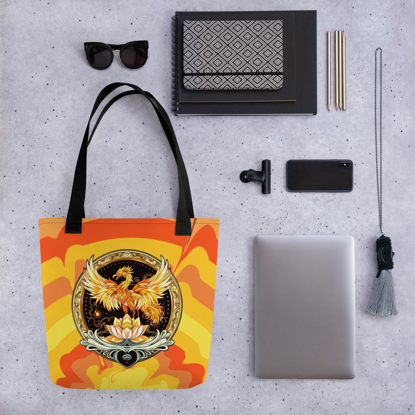 Elemental Harmony: Fiery Phoenix and Calm Lotus - Tote bag