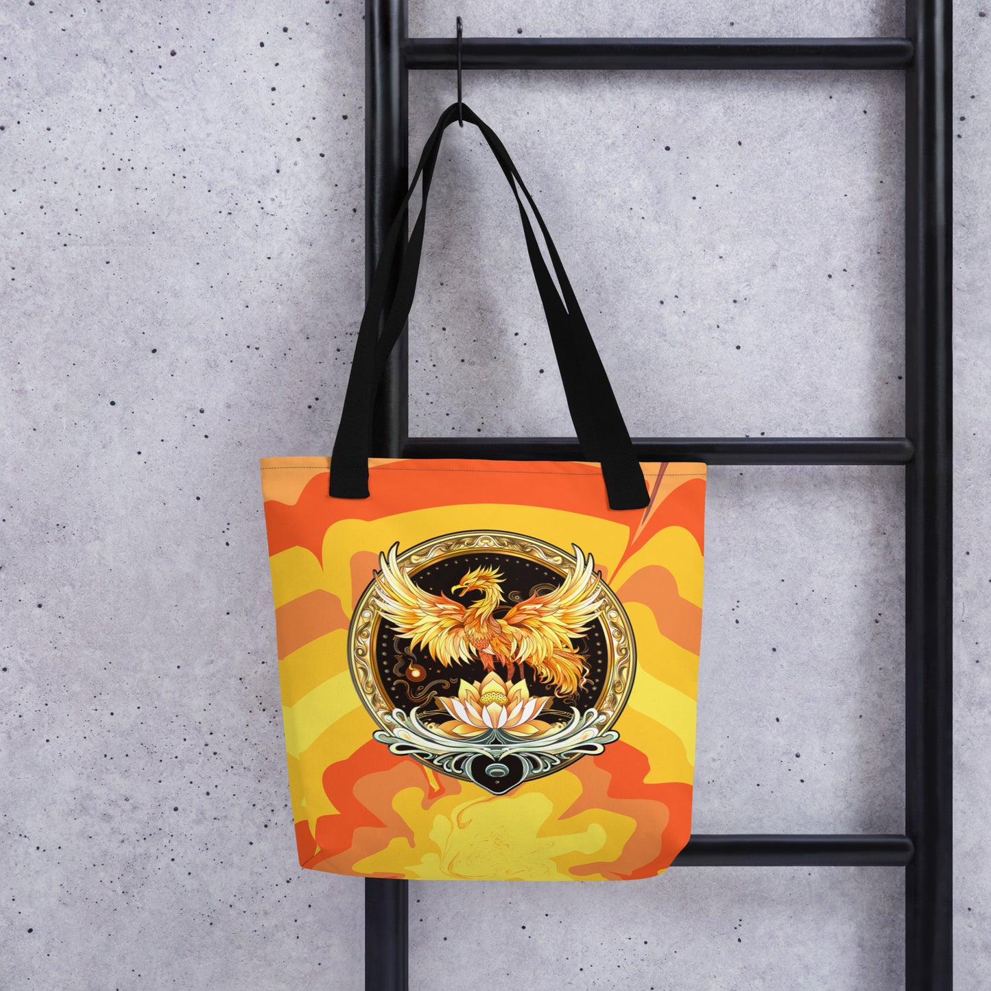 Elemental Harmony: Fiery Phoenix and Calm Lotus - Tote bag