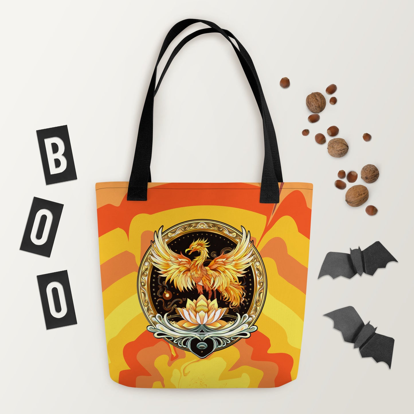 Elemental Harmony: Fiery Phoenix and Calm Lotus - Tote bag