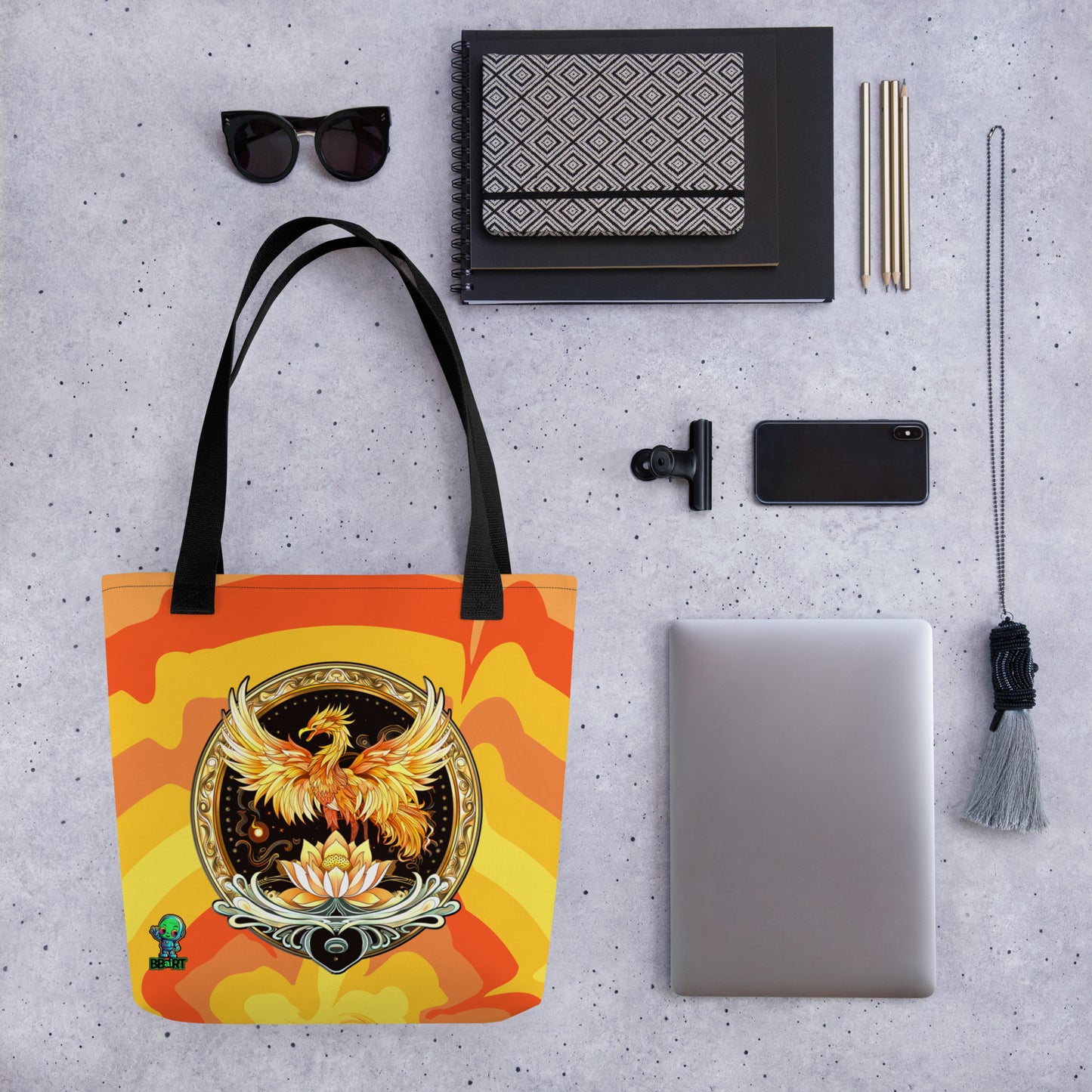 Elemental Harmony: Fiery Phoenix and Calm Lotus - Tote bag