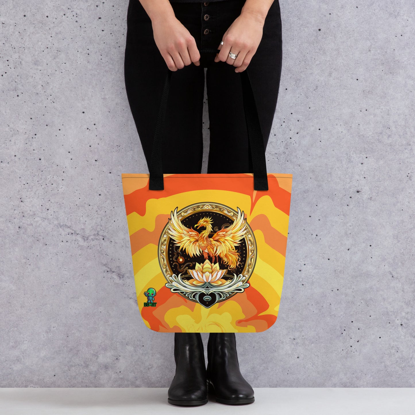 Elemental Harmony: Fiery Phoenix and Calm Lotus - Tote bag