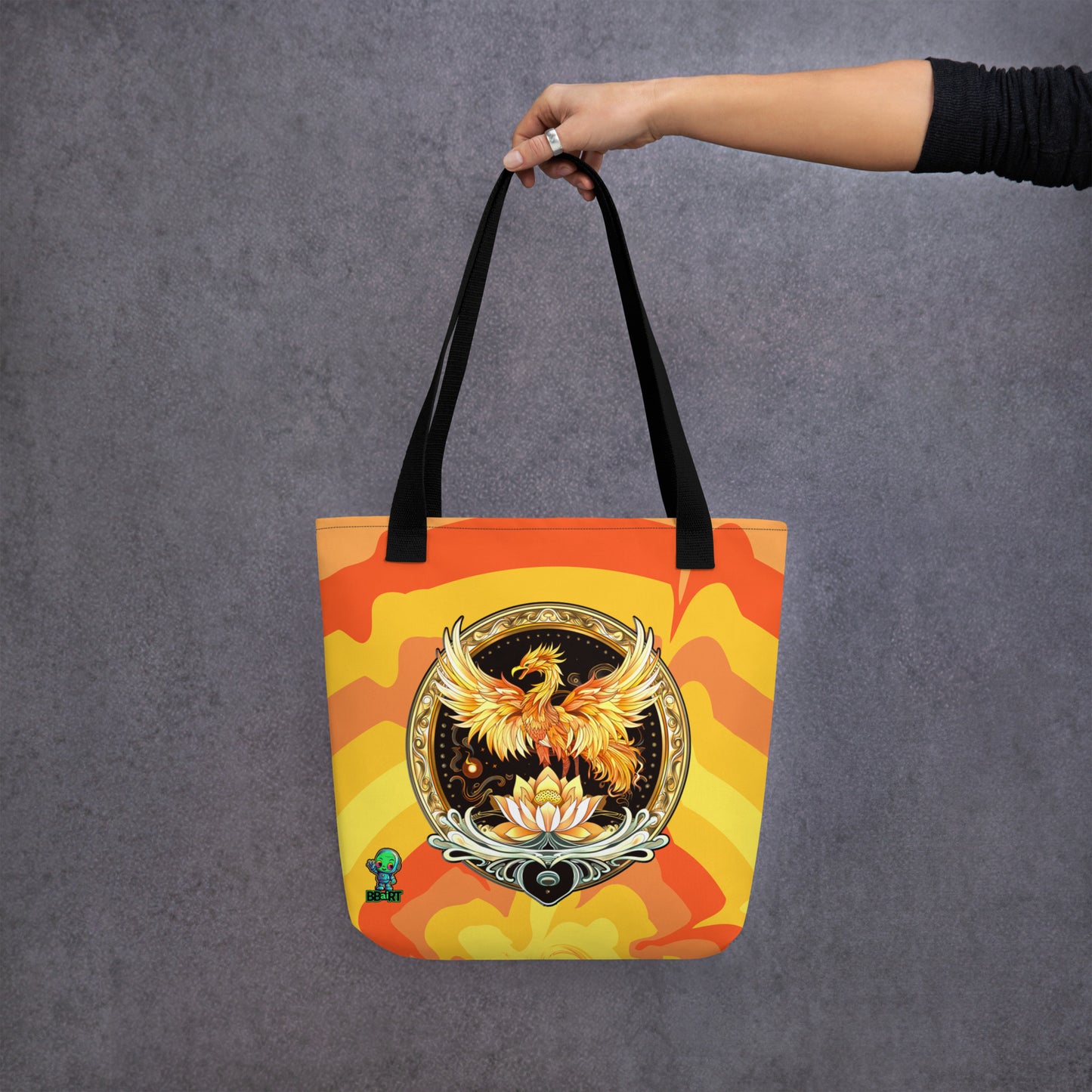 Elemental Harmony: Fiery Phoenix and Calm Lotus - Tote bag