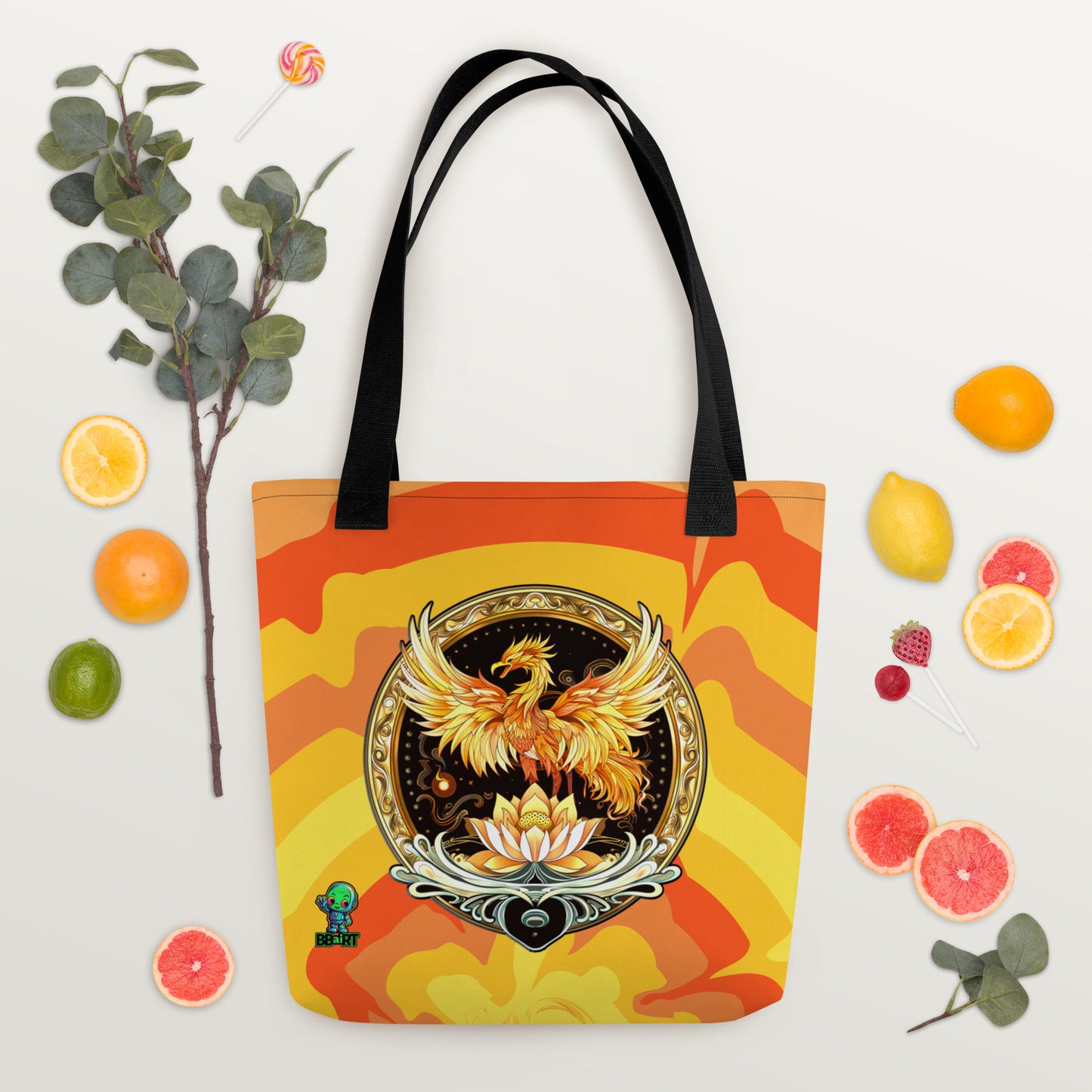 Elemental Harmony: Fiery Phoenix and Calm Lotus - Tote bag