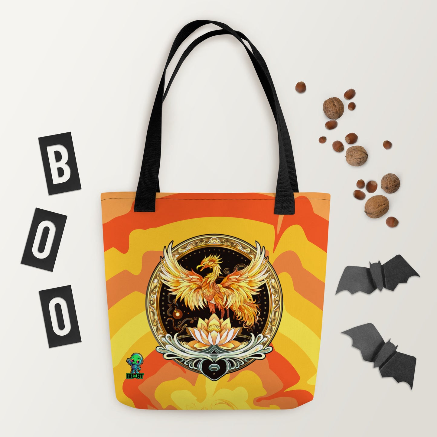 Elemental Harmony: Fiery Phoenix and Calm Lotus - Tote bag