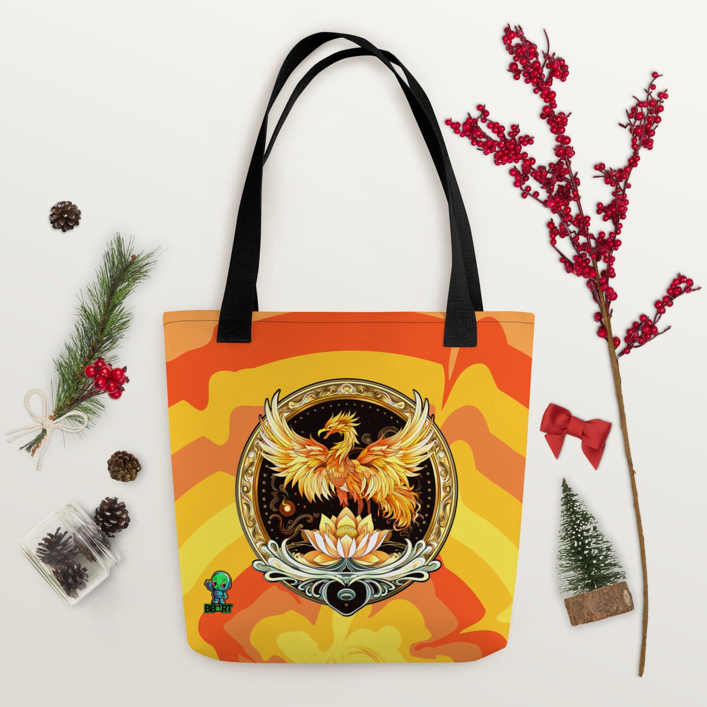 Elemental Harmony: Fiery Phoenix and Calm Lotus - Tote bag