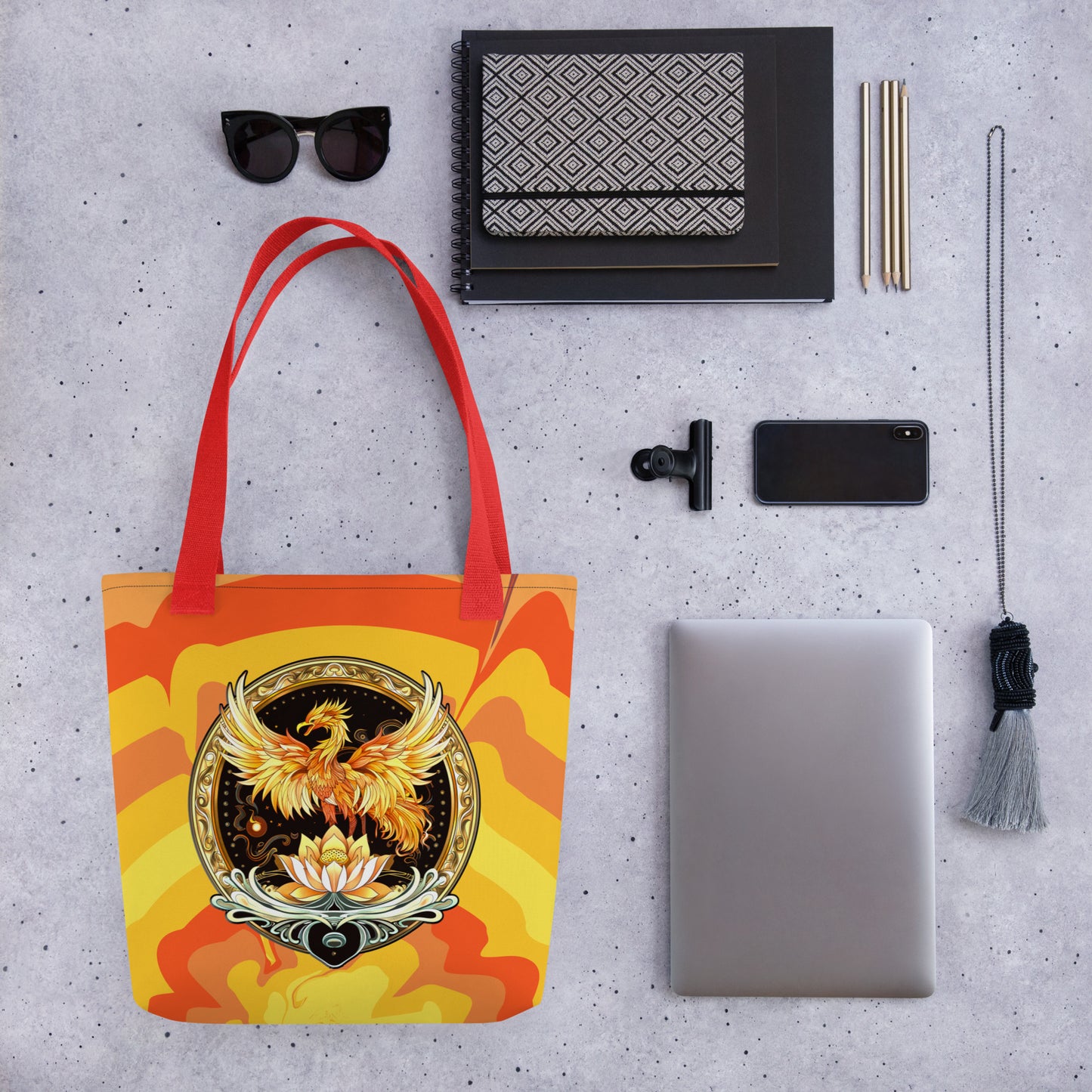 Elemental Harmony: Fiery Phoenix and Calm Lotus - Tote bag