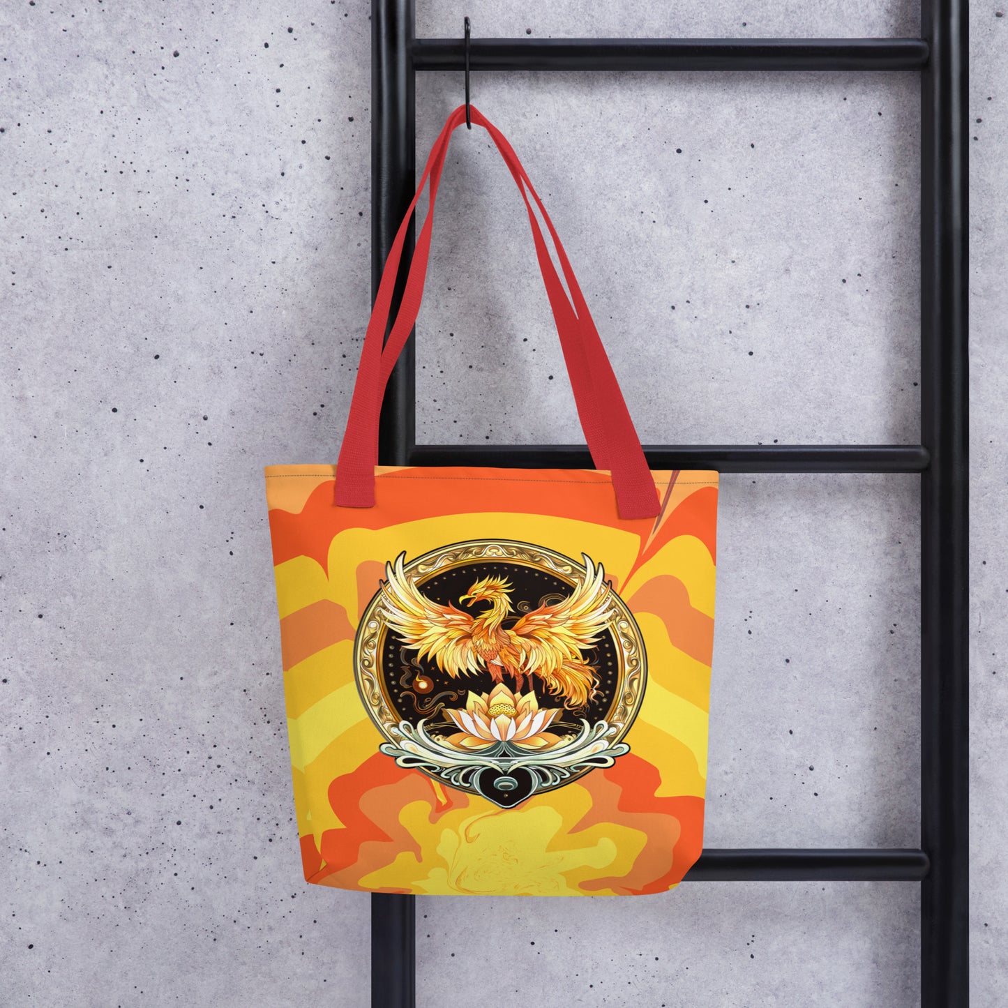 Elemental Harmony: Fiery Phoenix and Calm Lotus - Tote bag