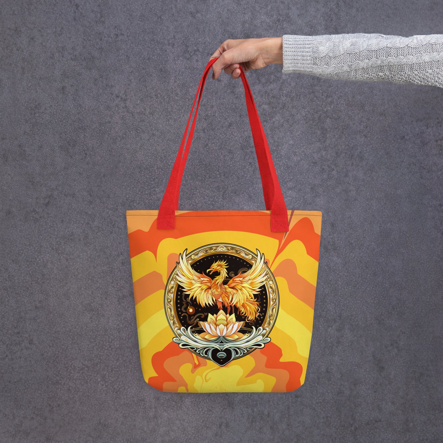 Elemental Harmony: Fiery Phoenix and Calm Lotus - Tote bag