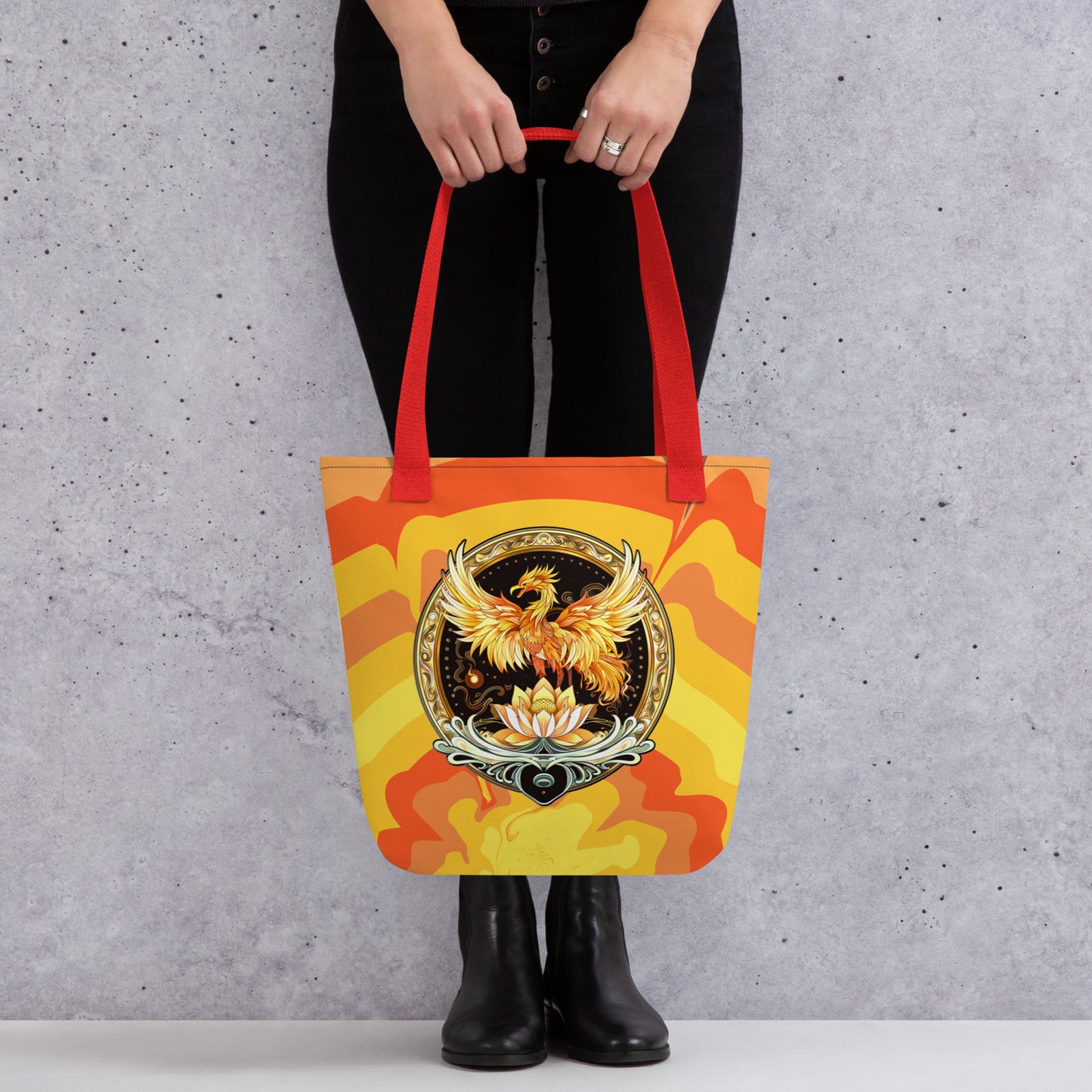 Elemental Harmony: Fiery Phoenix and Calm Lotus - Tote bag