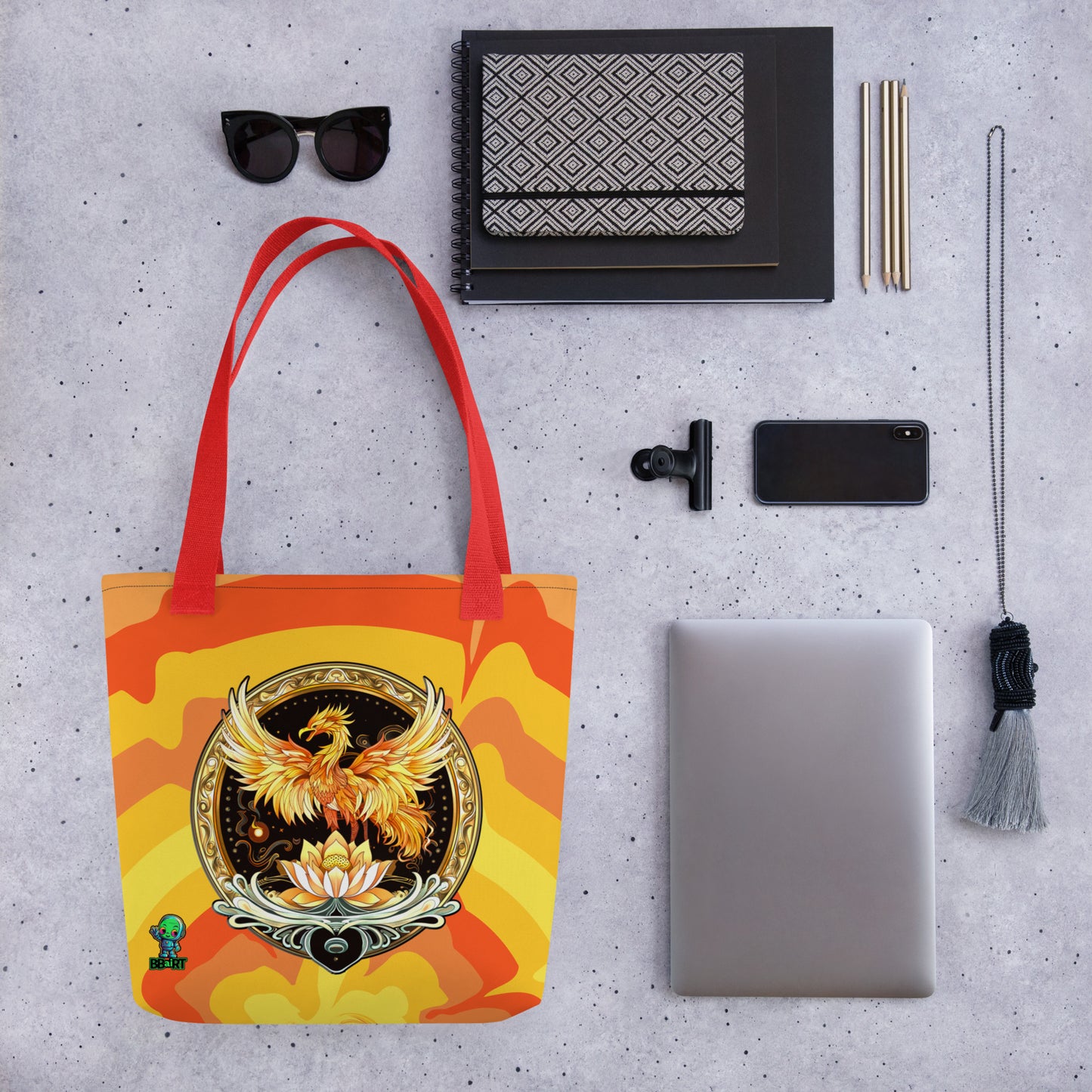 Elemental Harmony: Fiery Phoenix and Calm Lotus - Tote bag