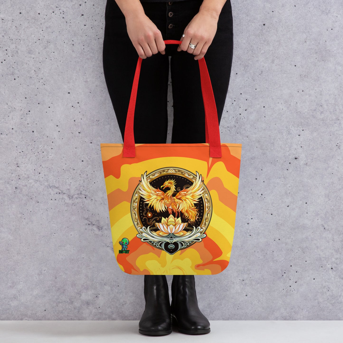 Elemental Harmony: Fiery Phoenix and Calm Lotus - Tote bag