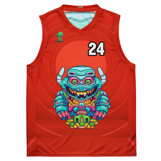 Astro Protector - Recycled unisex basketball jersey - Crimson Vortex Colorway - BBairt
