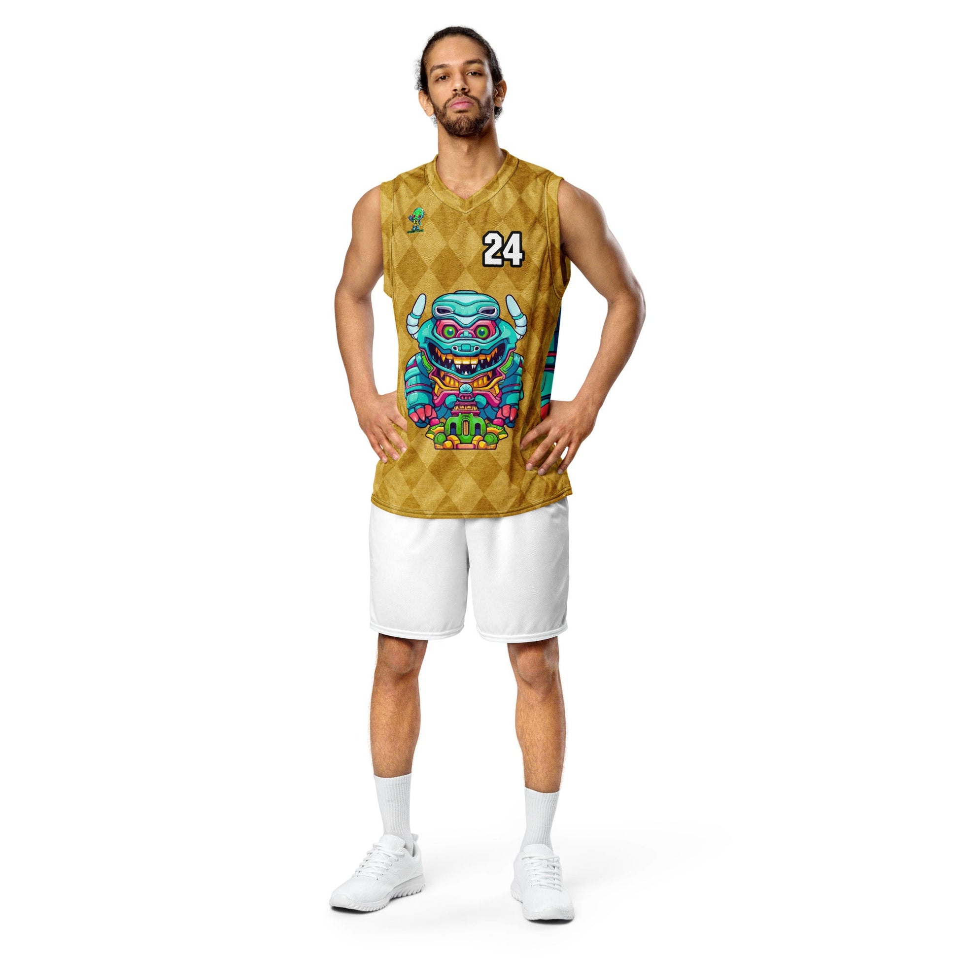 Astro Protector - Recycled unisex basketball jersey - Golden Argyle Colorway - BBairt
