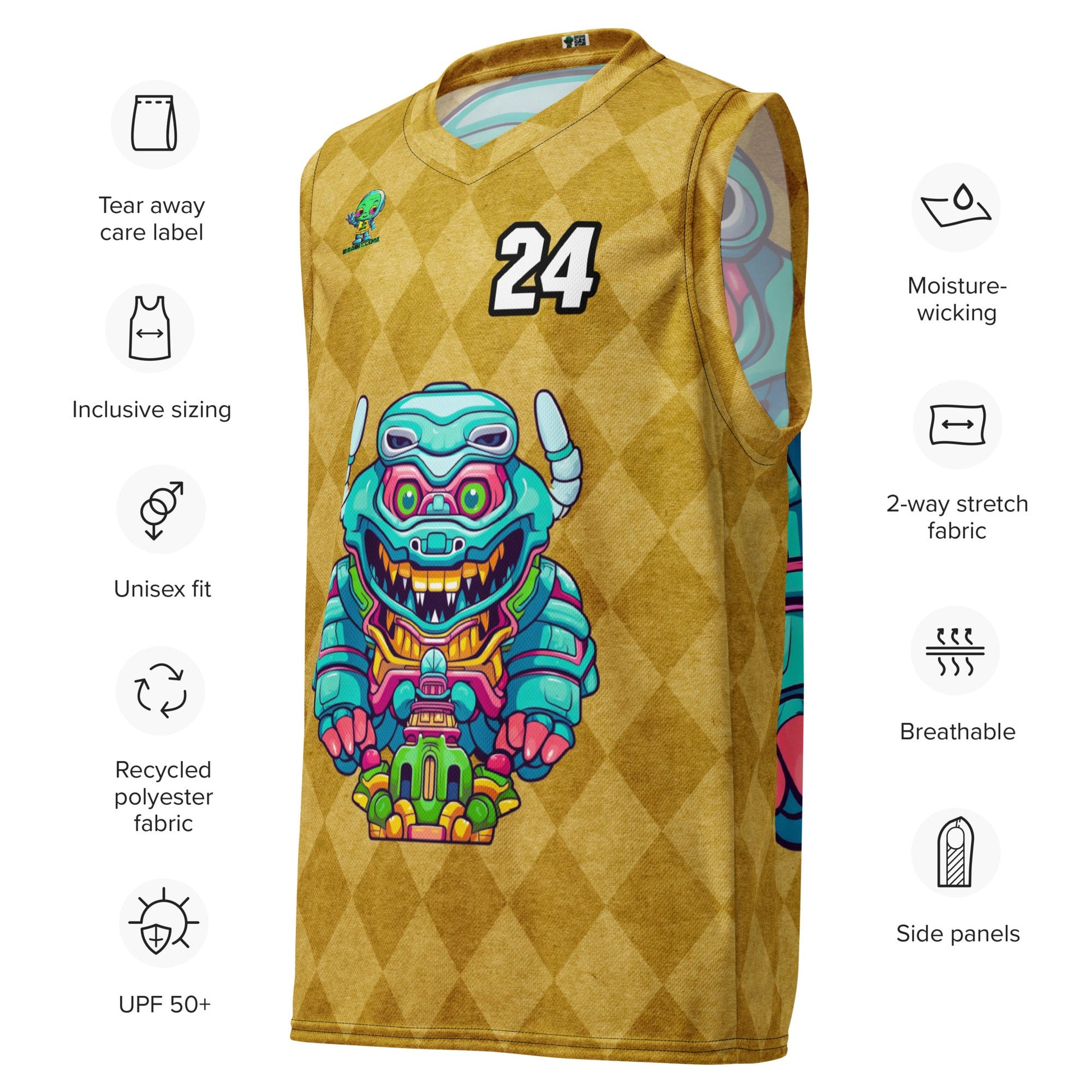 Astro Protector - Recycled unisex basketball jersey - Golden Argyle Colorway - BBairt