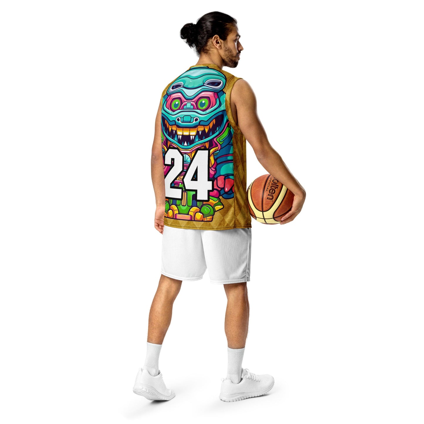 Astro Protector - Recycled unisex basketball jersey - Golden Argyle Colorway - BBairt