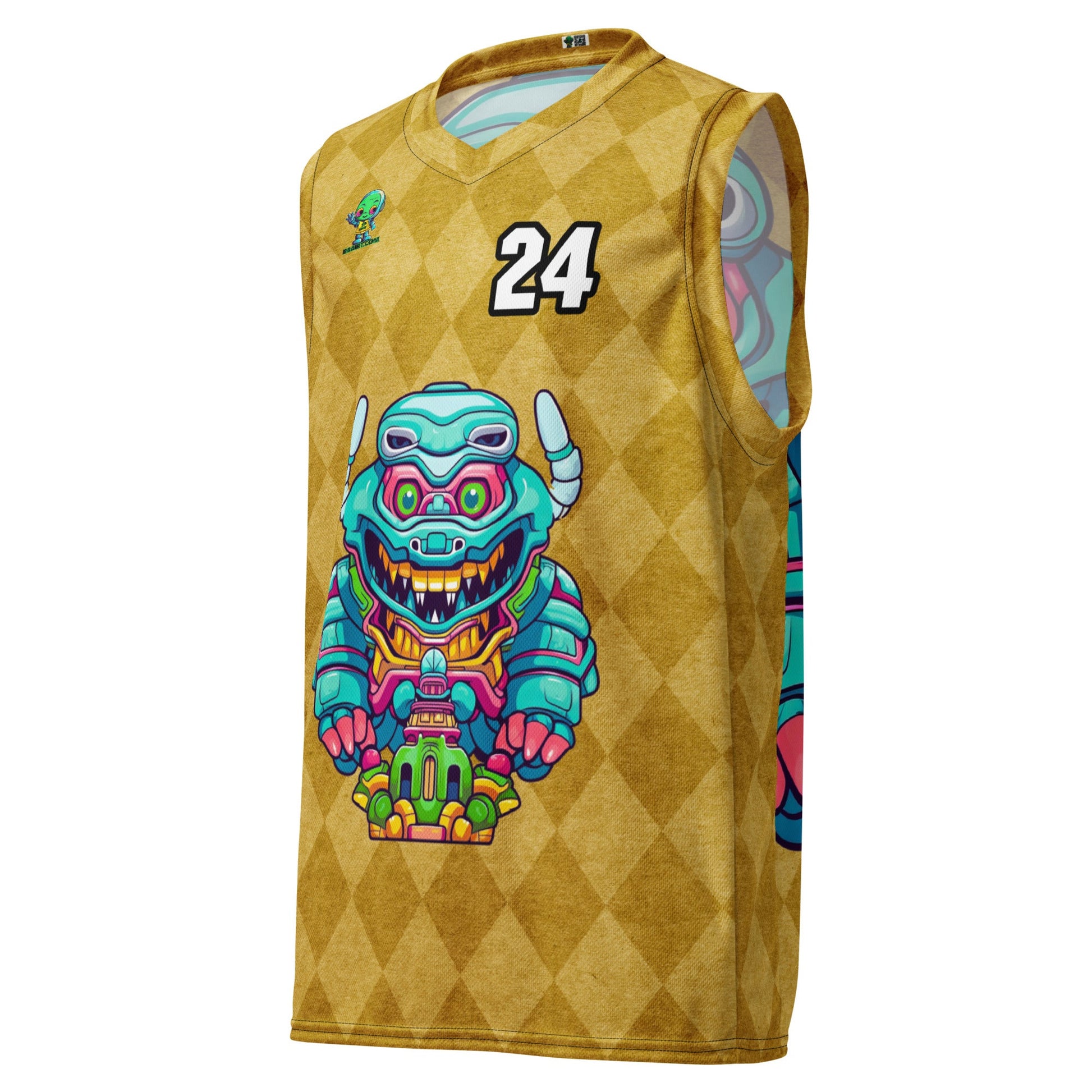 Astro Protector - Recycled unisex basketball jersey - Golden Argyle Colorway - BBairt
