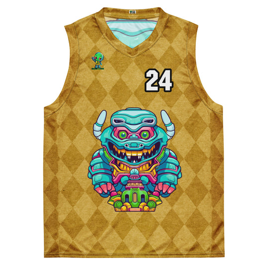 Astro Protector - Recycled unisex basketball jersey - Golden Argyle Colorway - BBairt