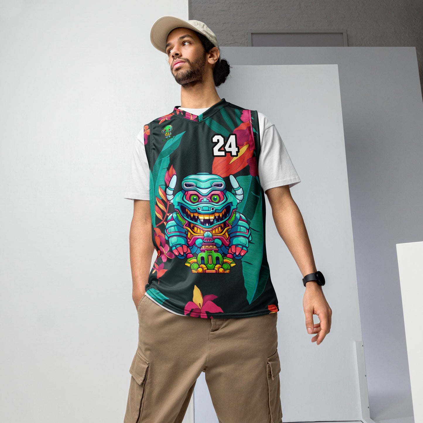 Astro Protector - Recycled unisex basketball jersey - Midnight Jungle Colorway - BBairt