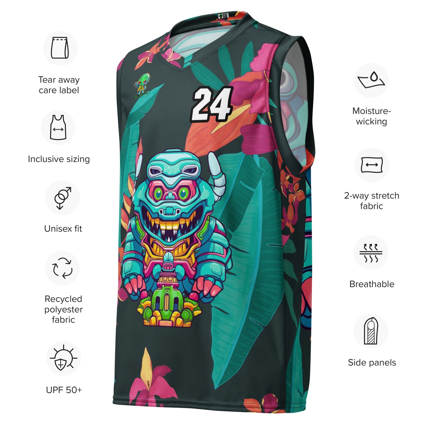 Astro Protector - Recycled unisex basketball jersey - Midnight Jungle Colorway - BBairt
