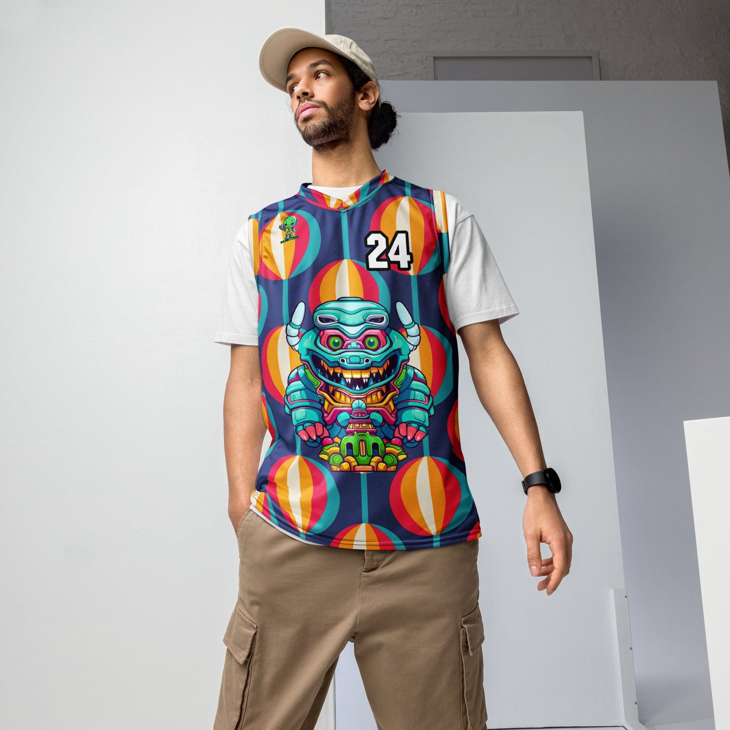 Astro Protector - Recycled unisex basketball jersey - Retro Carnival Colorway - BBairt