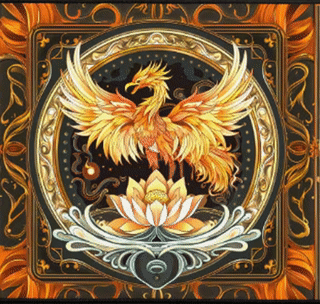 Elemental Harmony: Fiery Phoenix and Calm Lotus – Desk Mat