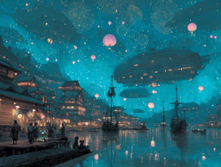 Skydrift Lantern Harbor – Photo Paper Poster