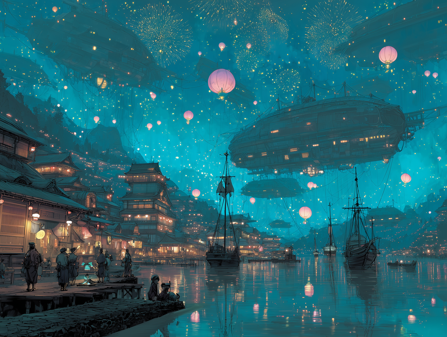 Skydrift Lantern Harbor – Photo Paper Poster