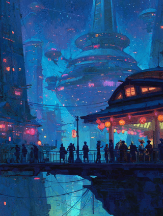 Lanterns Over Neo-Kyoto – Photo Paper Poster