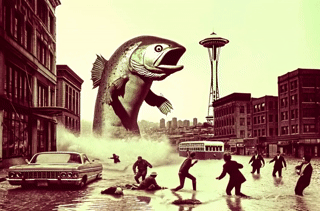 Salmon Surge in Seattle – Desk Mat