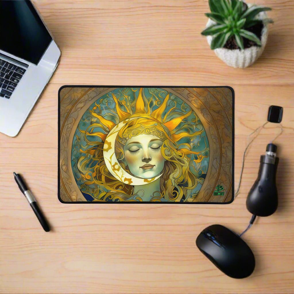 Cosmic Harmony: Sun and Moon Balance – Desk Mat - BBairt
