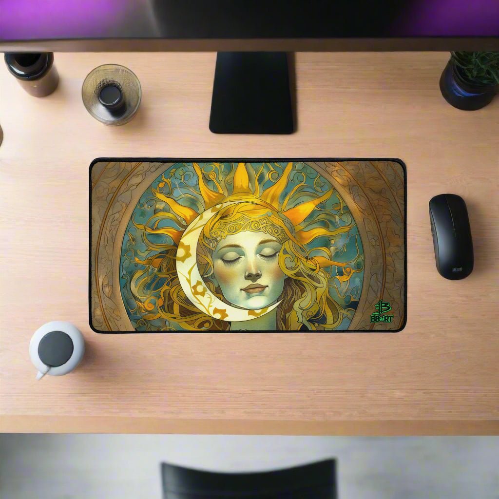 Cosmic Harmony: Sun and Moon Balance – Desk Mat - BBairt