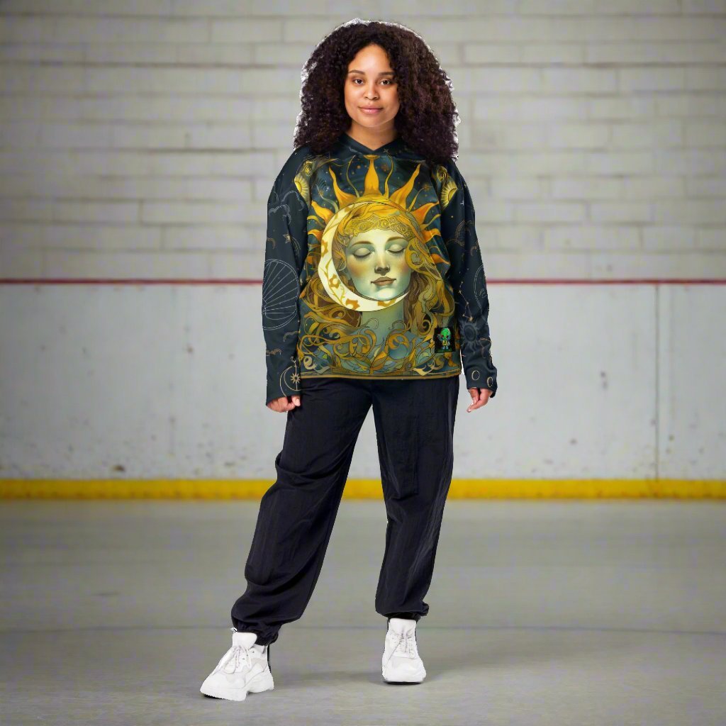 Cosmic Harmony: Sun and Moon Balance - Recycled Hockey Fan Jersey - BBairt