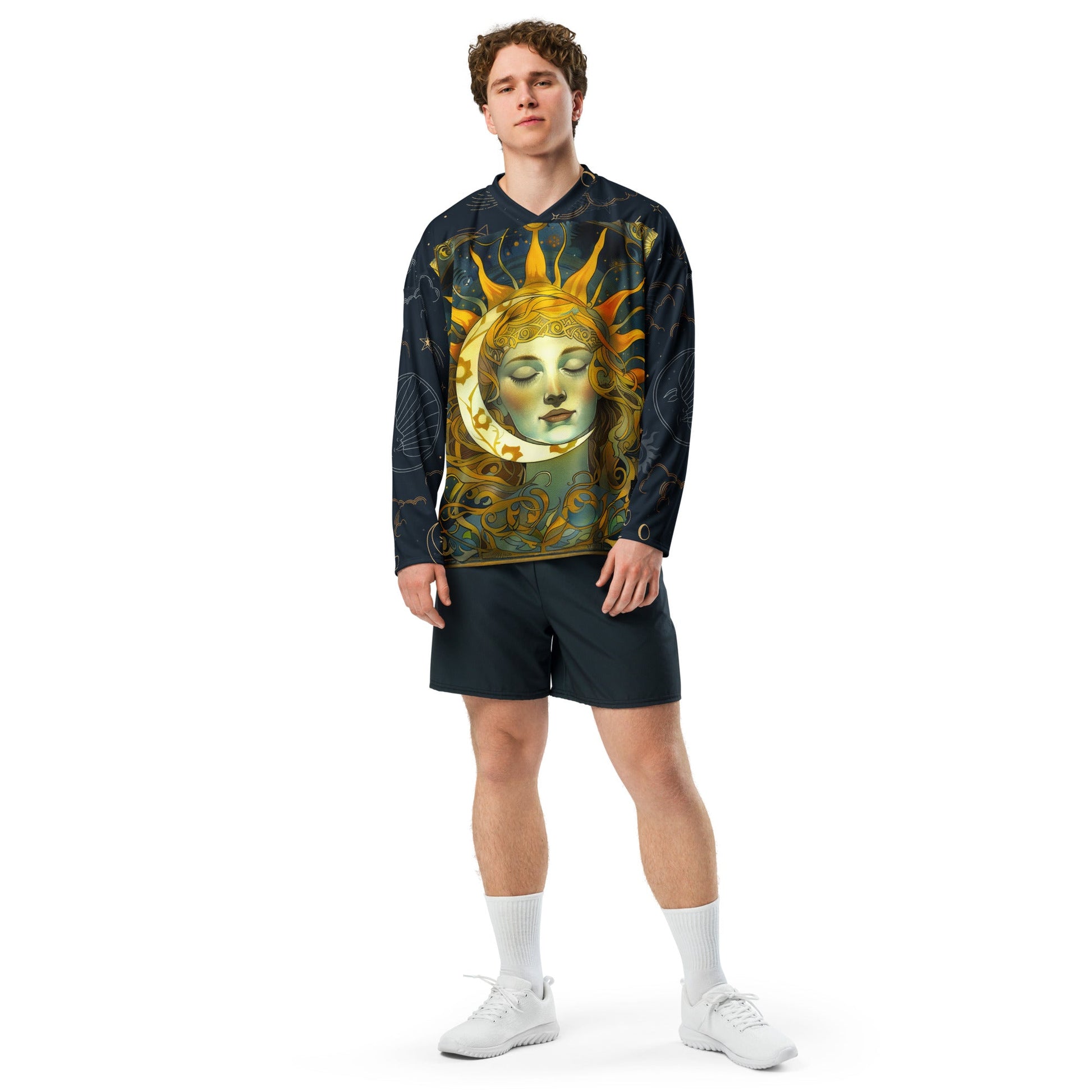 Cosmic Harmony: Sun and Moon Balance - Recycled Hockey Fan Jersey - BBairt