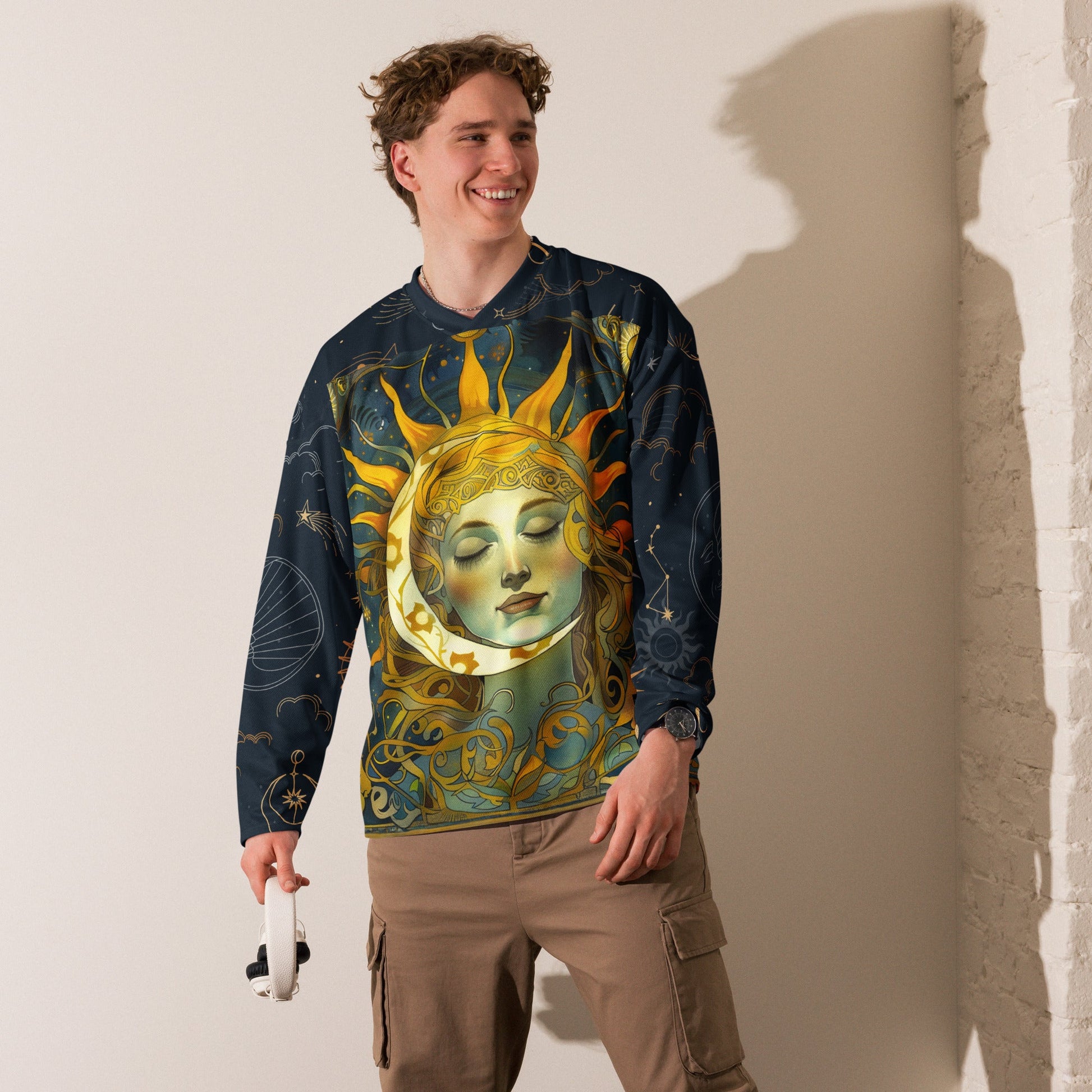 Cosmic Harmony: Sun and Moon Balance - Recycled Hockey Fan Jersey - BBairt