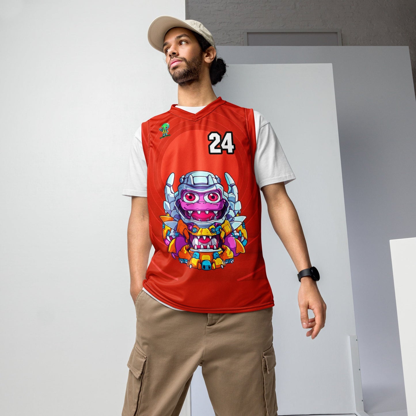 Cyber Critter - Recycled unisex basketball jersey - Crimson Vortex Colorway - BBairt