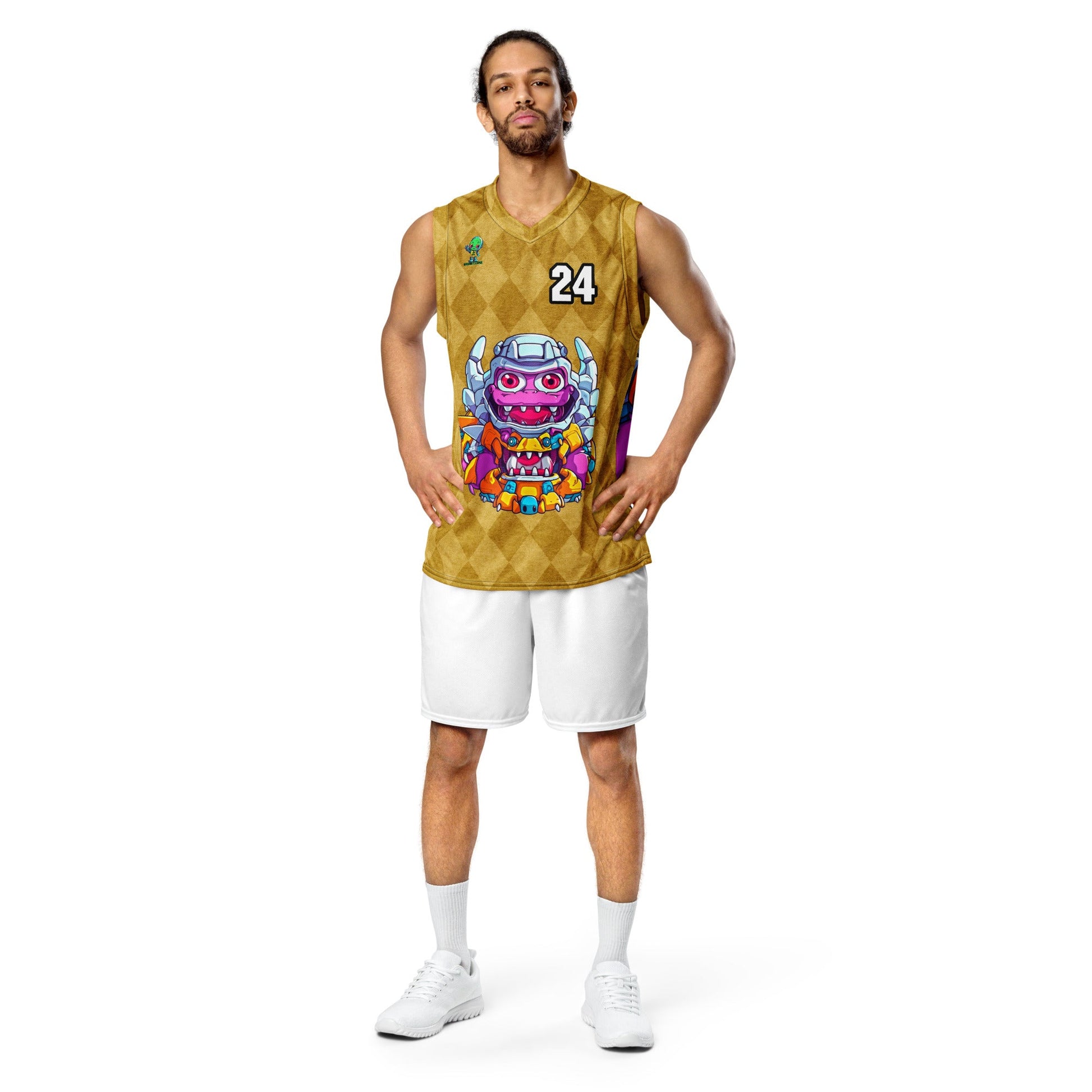 Cyber Critter - Recycled unisex basketball jersey - Golden Argyle Colorway - BBairt