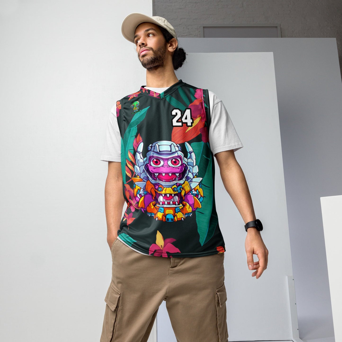 Cyber Critter - Recycled unisex basketball jersey - Midnight Jungle Colorway - BBairt