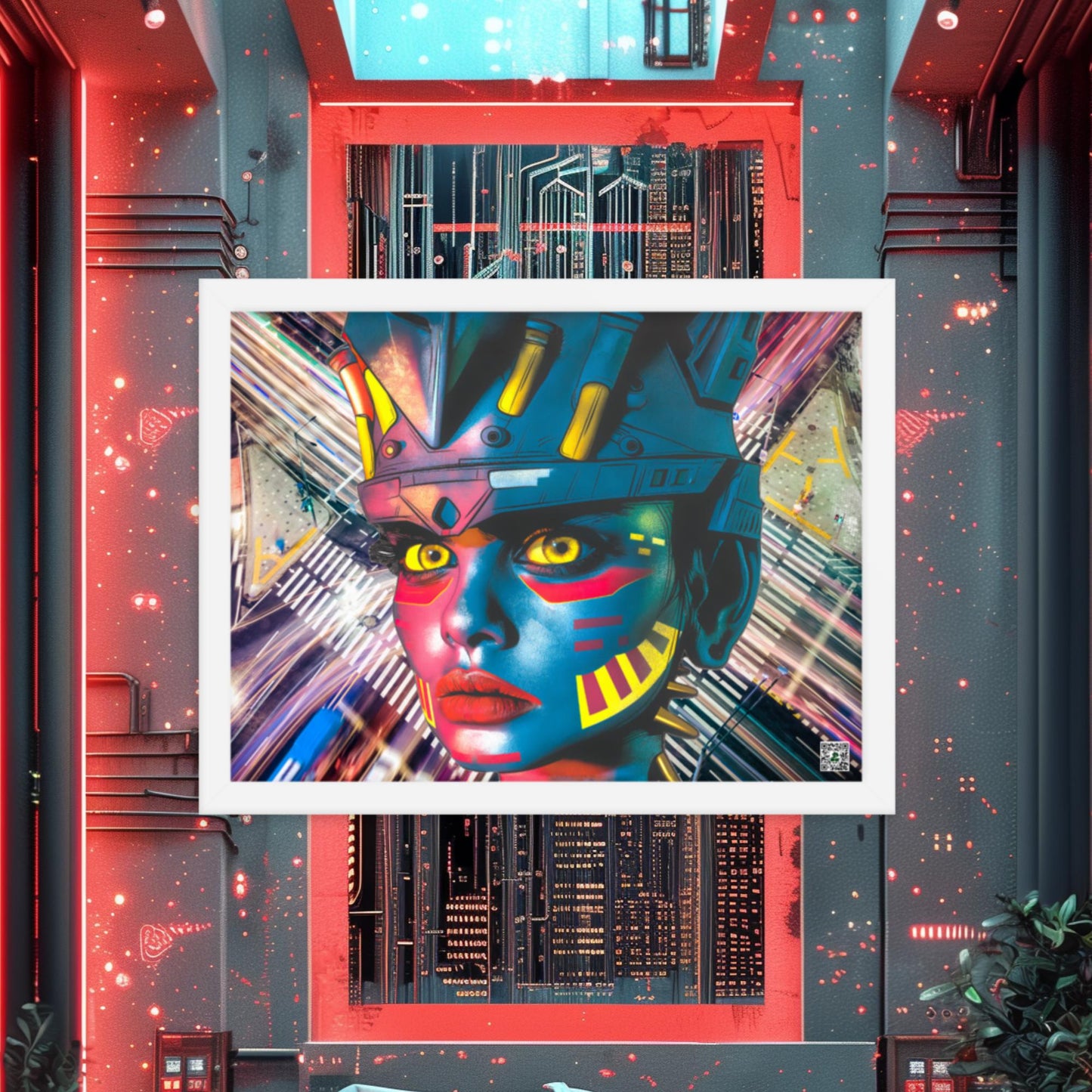 Cyber Empress - Framed photo paper poster - Electric Metropolis Colorway - BBairt