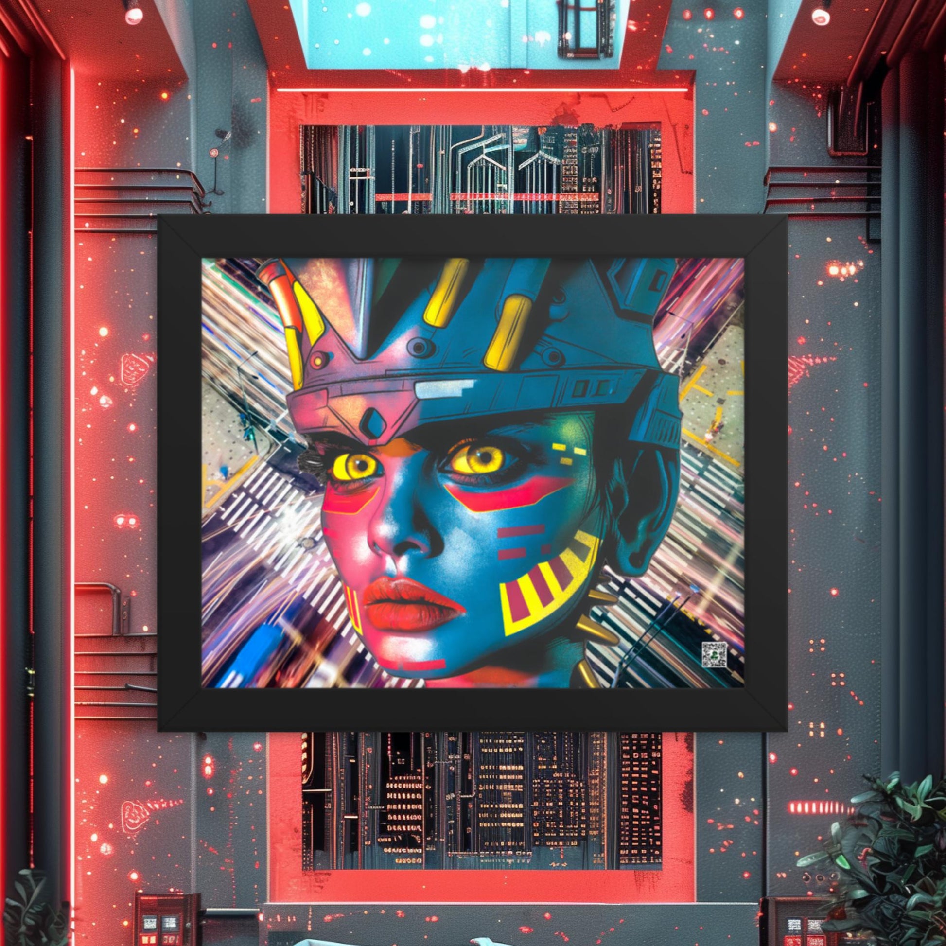 Cyber Empress - Framed photo paper poster - Electric Metropolis Colorway - BBairt