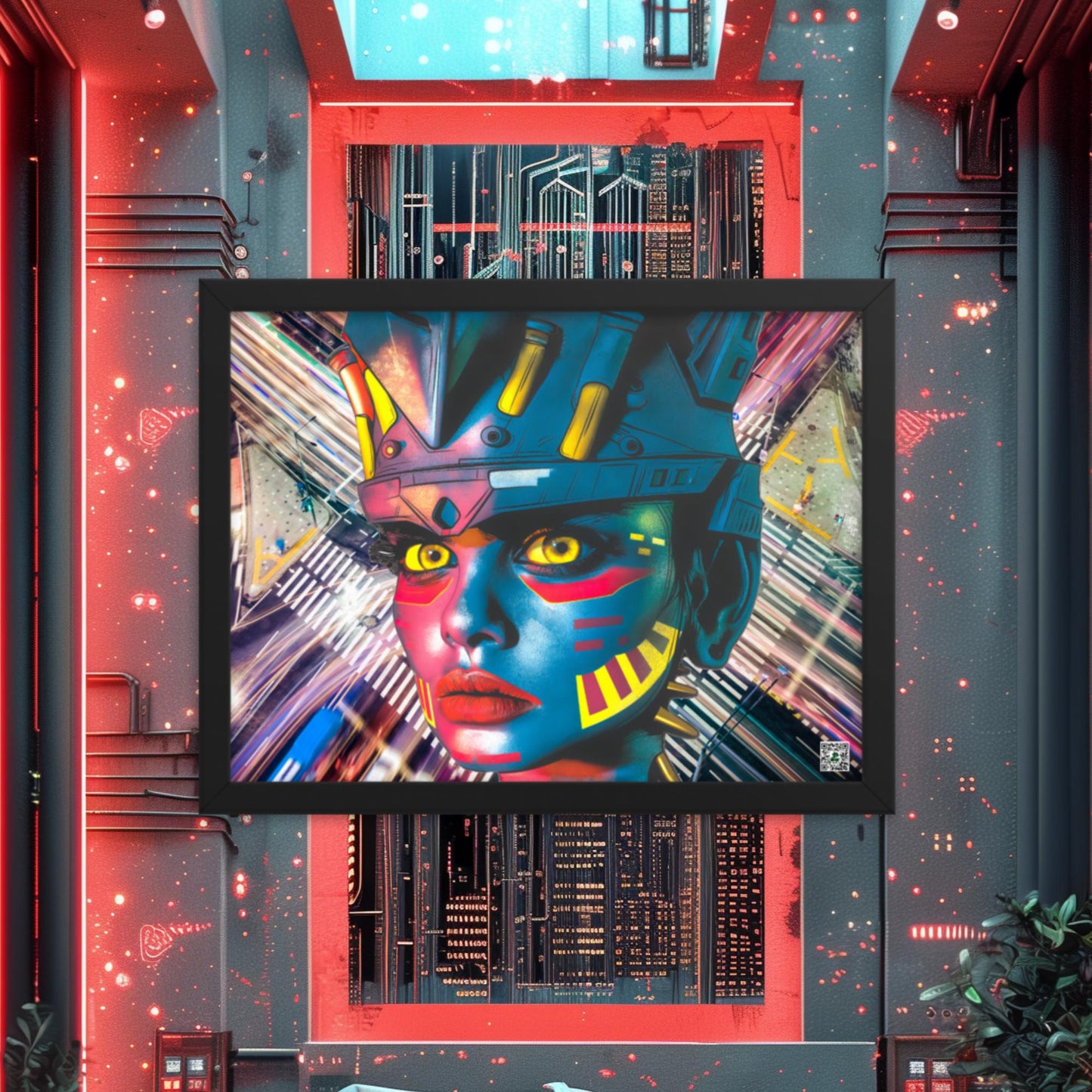 Cyber Empress - Framed photo paper poster - Electric Metropolis Colorway - BBairt