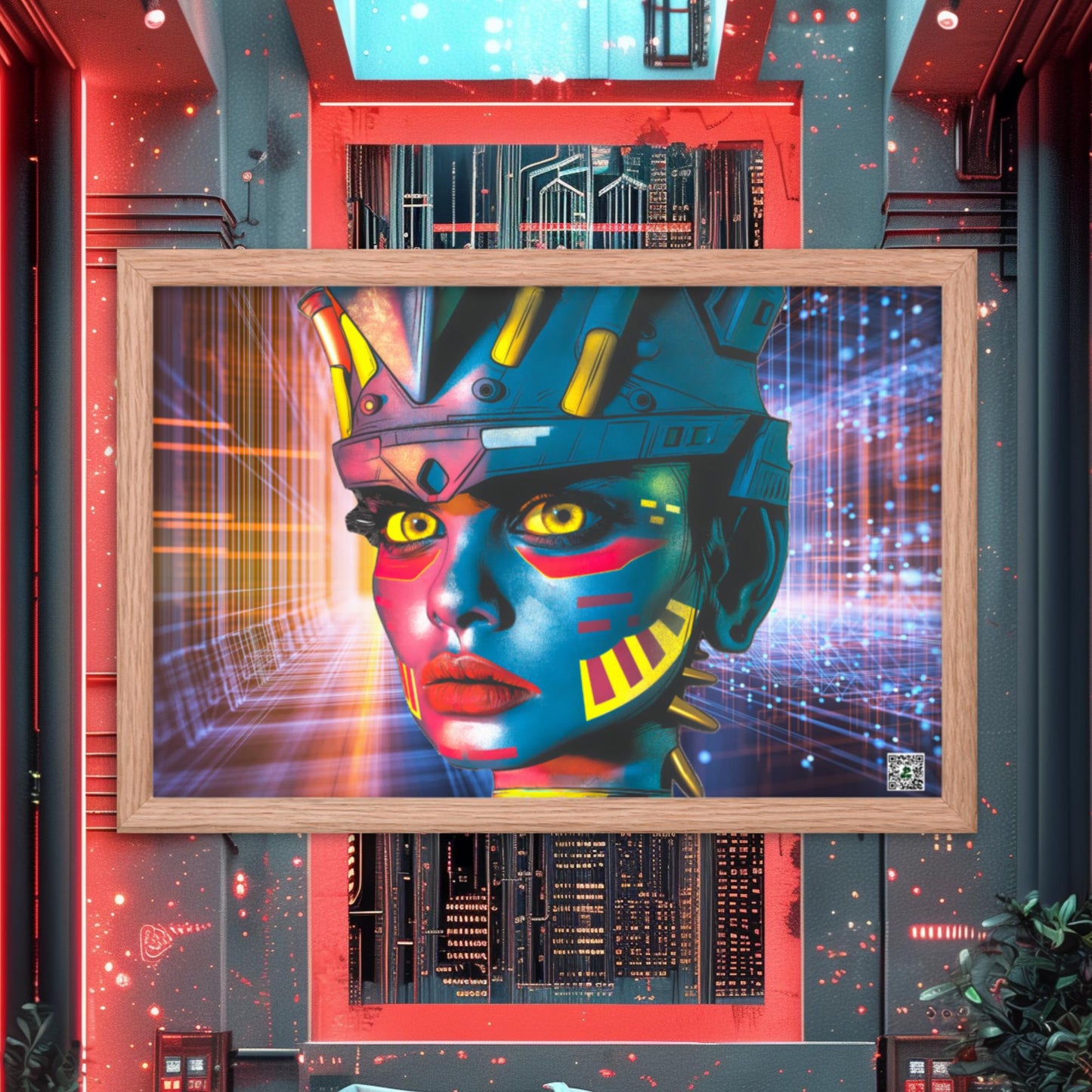 Cyber Empress - Framed photo paper poster - Neon Grid Colorway - BBairt