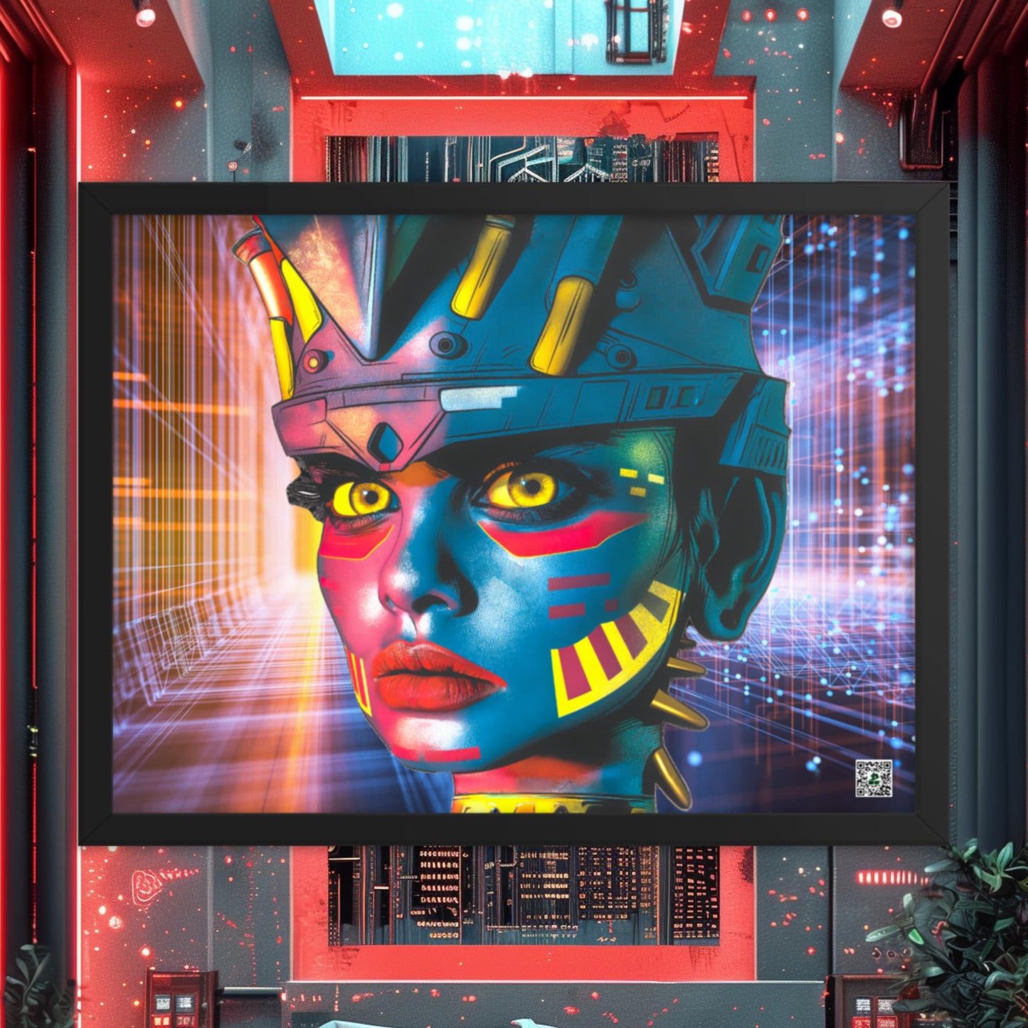 Cyber Empress - Framed photo paper poster - Neon Grid Colorway - BBairt