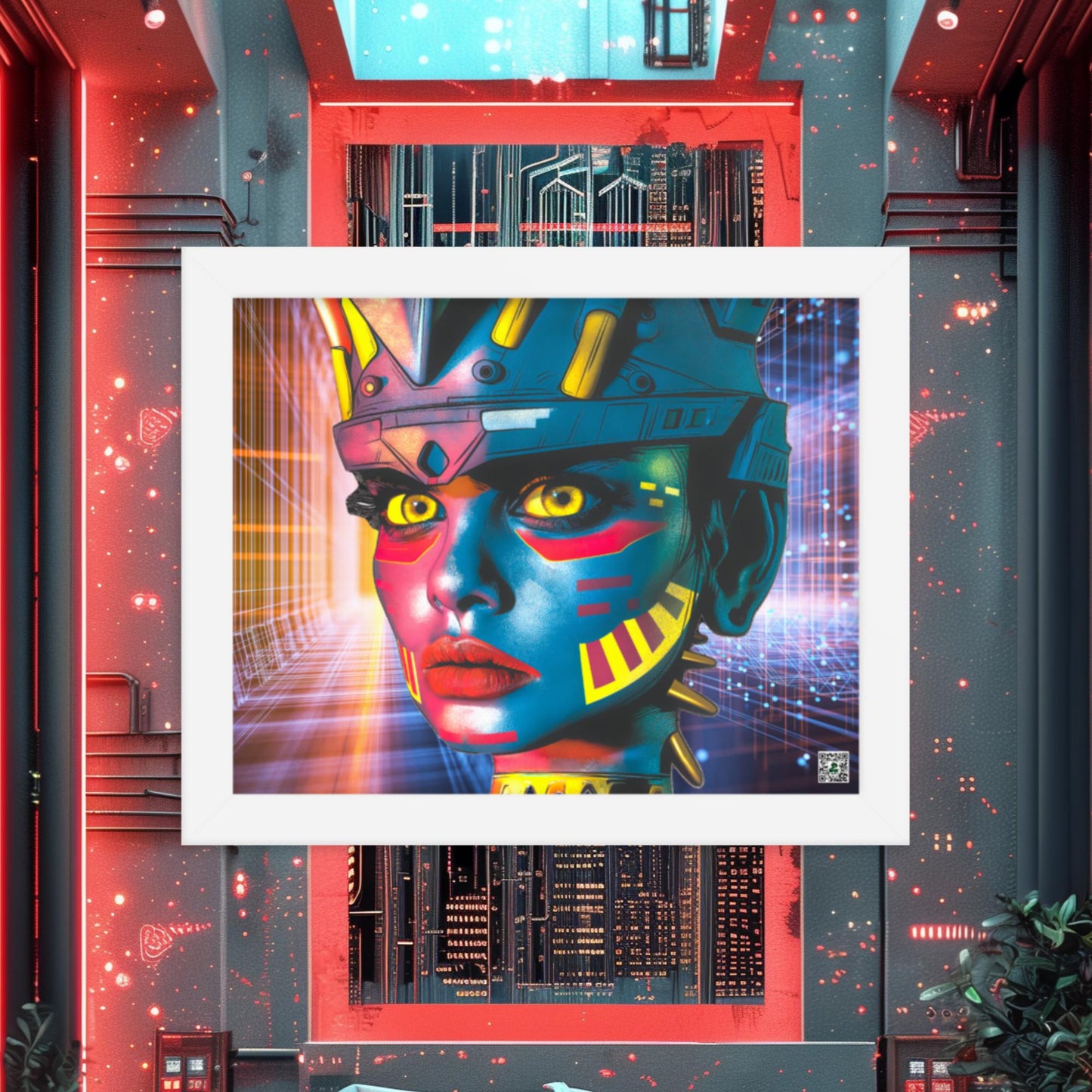 Cyber Empress - Framed photo paper poster - Neon Grid Colorway - BBairt
