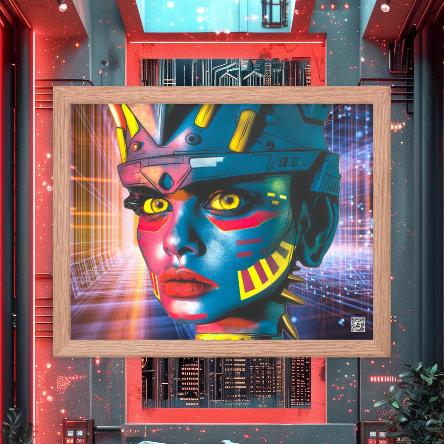 Cyber Empress - Framed photo paper poster - Neon Grid Colorway - BBairt