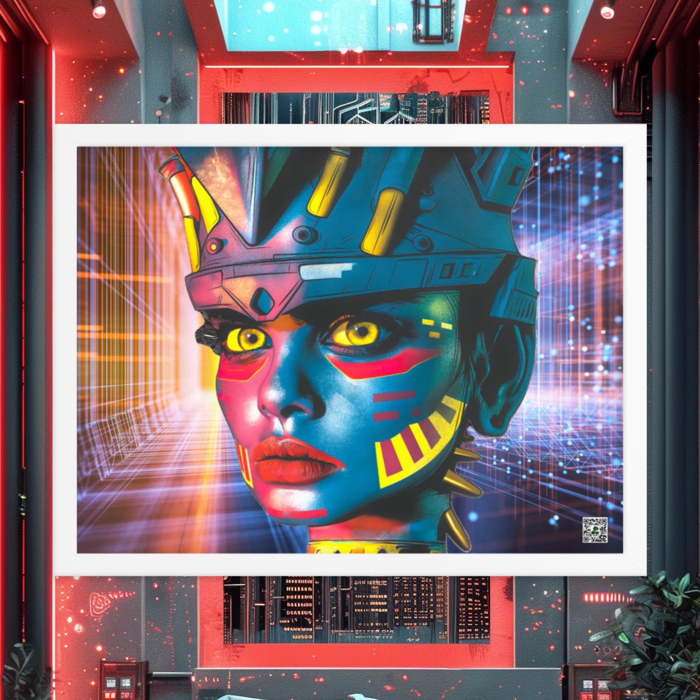 Cyber Empress - Framed photo paper poster - Neon Grid Colorway - BBairt