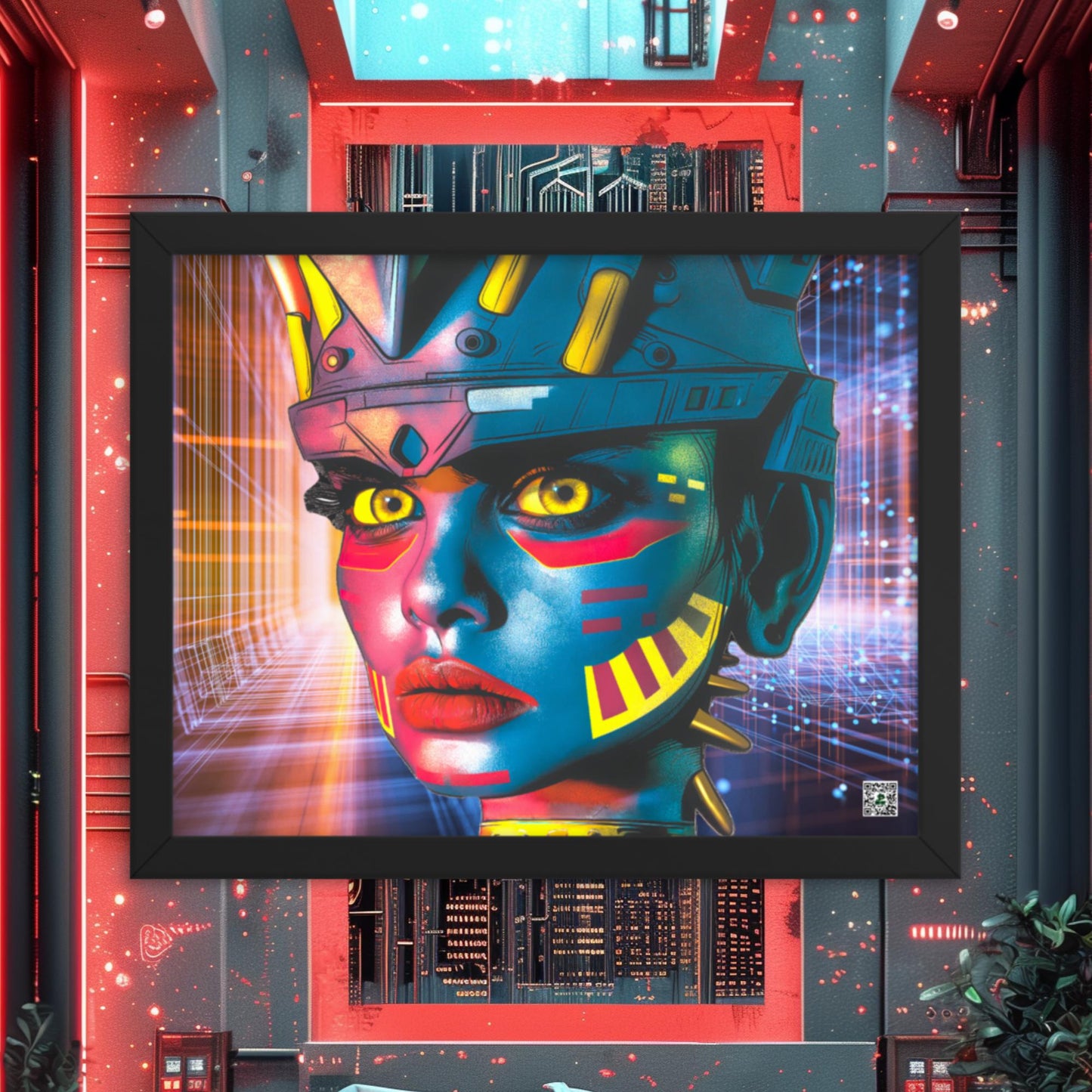 Cyber Empress - Framed photo paper poster - Neon Grid Colorway - BBairt